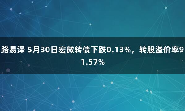 路易泽 5月30日宏微转债下跌0.13%，转股溢价率91.57%