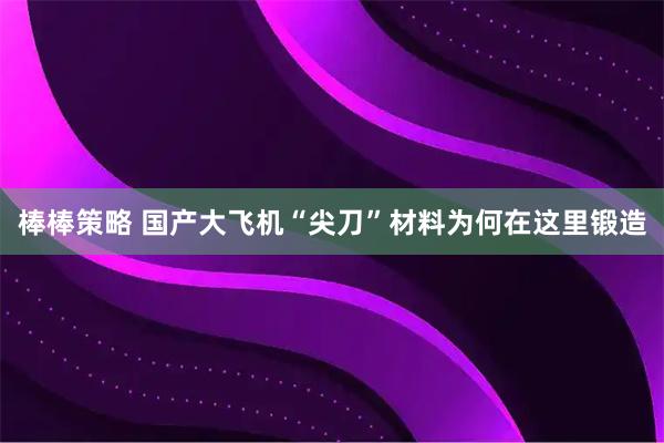 棒棒策略 国产大飞机“尖刀”材料为何在这里锻造
