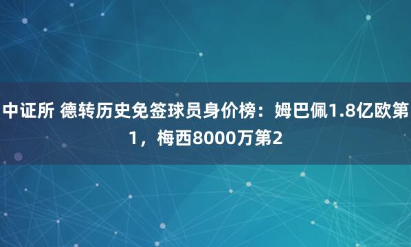 中证所 德转历史免签球员身价榜：姆巴佩1.8亿欧第1，梅西8000万第2